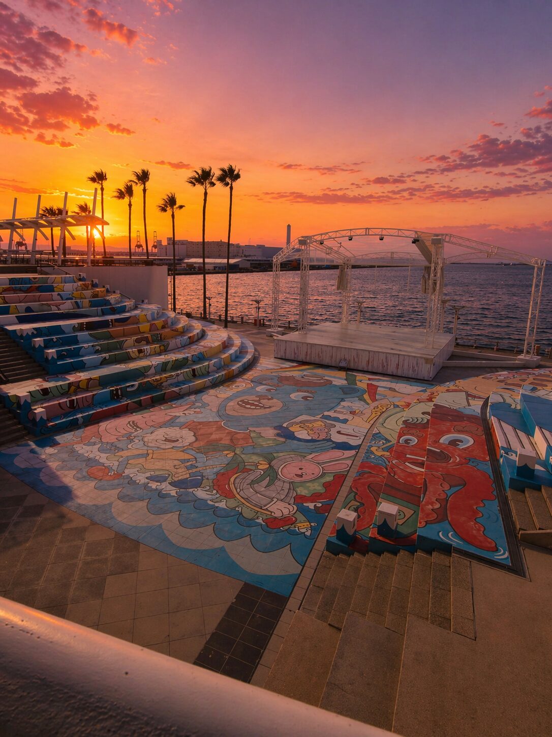 ウミエール広場から見える大阪湾の夕日