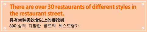 There are over 30 restaurants of different styles in the restaurant street.